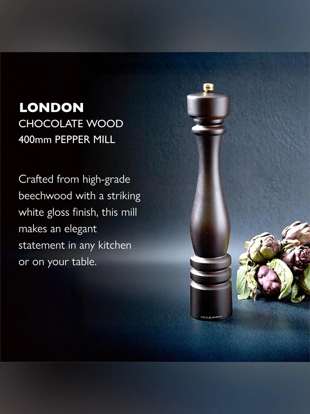 Cole & Mason London Pepper Mill in Chocolate Wood, 15-inch (40cm) XL version